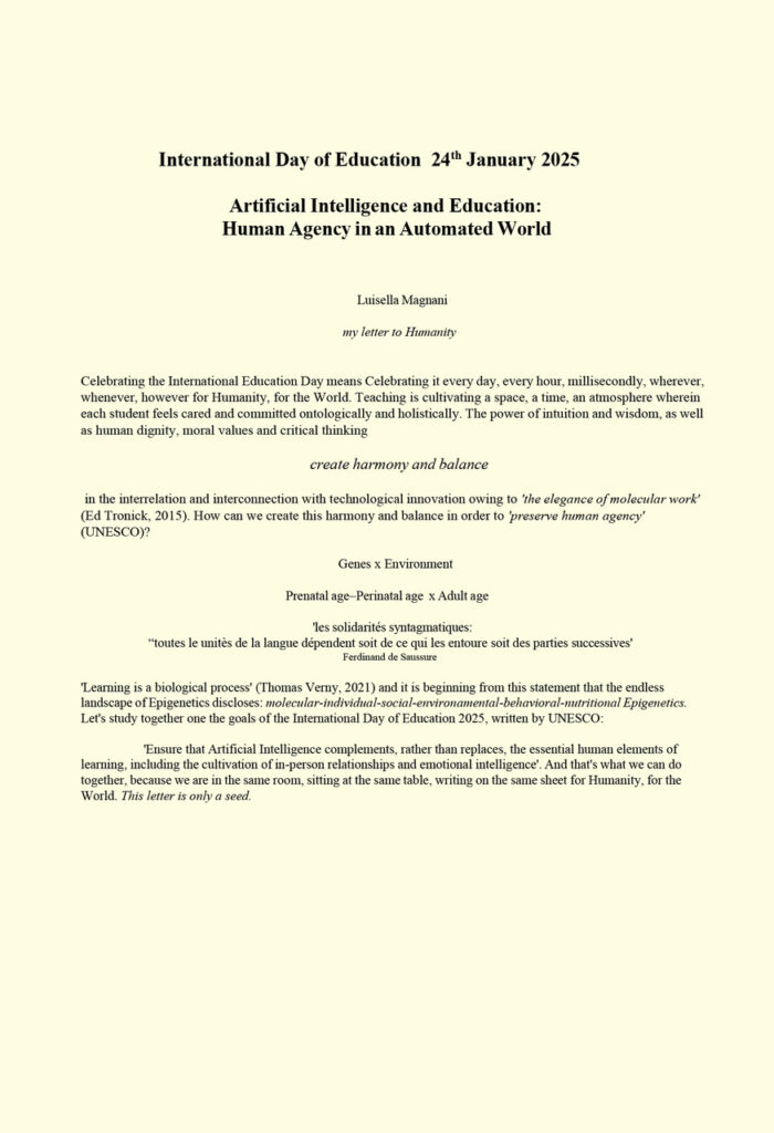 International Day of Education 24th January 2025
Artificial Intelligence and Education:
Human Agency in an Automated World